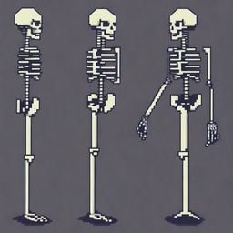 Create a simple yet beautiful pixel art of a skeletal enemy in profile view for a 2D video game