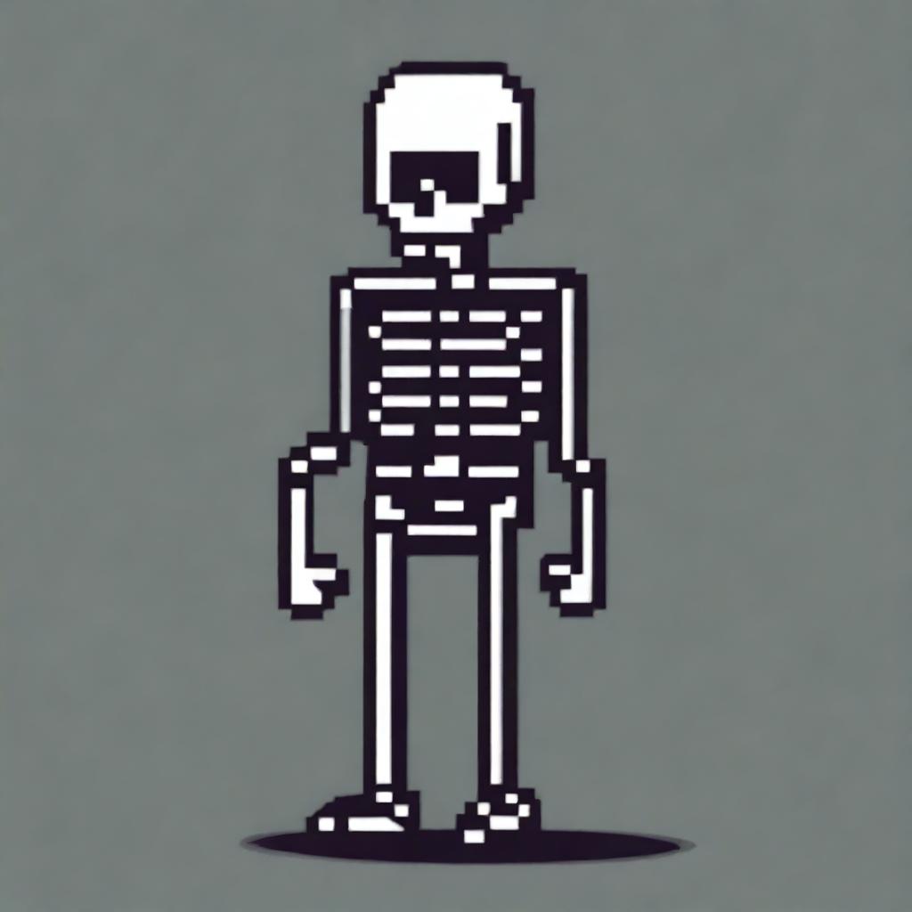 Create a very simple pixel art of a skeleton in profile view for a 2D video game