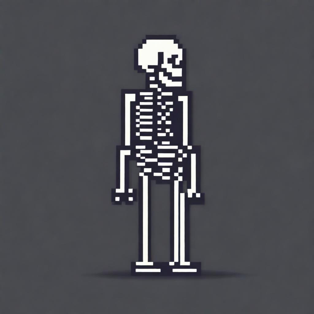 Create a very simple pixel art of a skeleton in profile view for a 2D video game