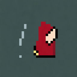 Create a very simple and low-pixel pixel art of a hooded boy wearing a red robe, shown in profile, holding a very small magic wand