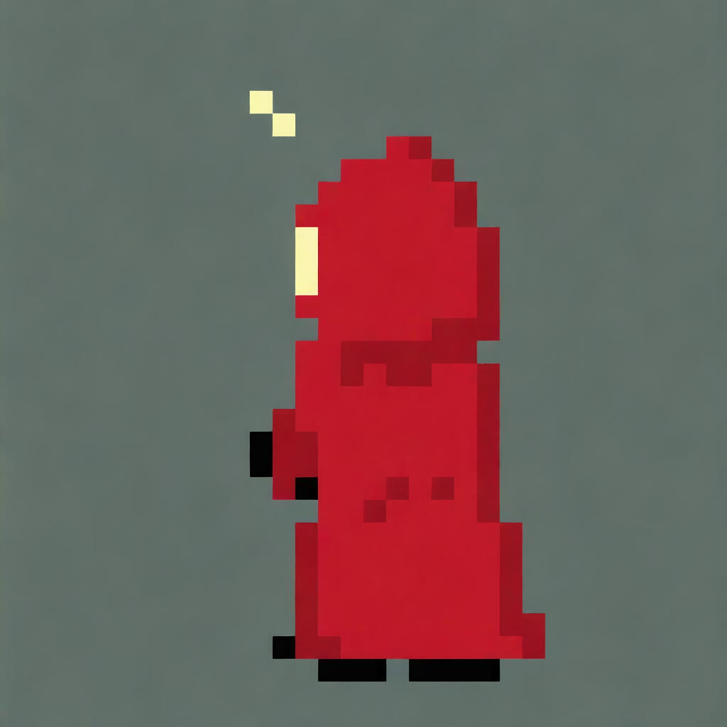 Create a very simple and low-pixel pixel art of a hooded boy wearing a red robe, shown in profile, holding a very small magic wand