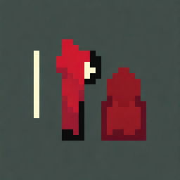 Create a very simple and low-pixel pixel art of a hooded boy wearing a red robe, shown in profile, holding a very small magic wand