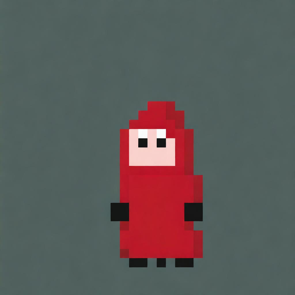 Create a very simple and low-pixel pixel art of a hooded boy wearing a red robe, shown in profile, holding a very small magic wand