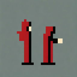 Create a very simple and low-pixel pixel art of a hooded boy wearing a red robe, shown in profile, holding a very small magic wand