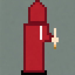 Create a very simple pixel art of a hooded boy wearing a red robe, shown in profile, holding a very small magic wand