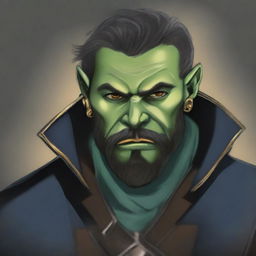 A portrait of a half-orc swashbuckler