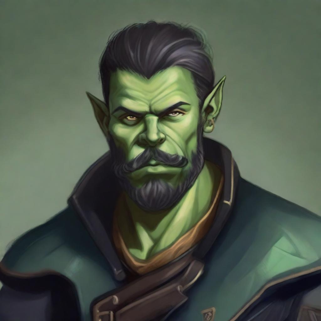 A portrait of a half-orc swashbuckler