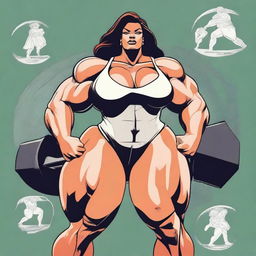 A depiction of muscular and big women with massive thighs, showcasing their strength and power