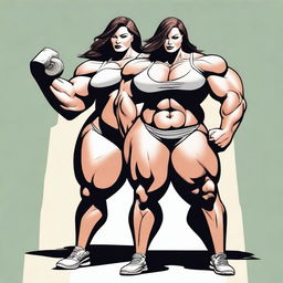 A depiction of muscular and big women with massive thighs, showcasing their strength and power