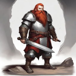 A Mountain Dwarf with red hair and a huge red beard, wearing chain mail armor