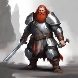 A Mountain Dwarf with red hair and a huge red beard, wearing chain mail armor