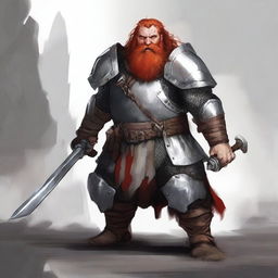 A Mountain Dwarf with red hair and a huge red beard, wearing chain mail armor