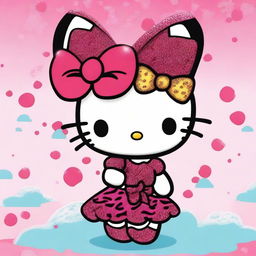 A cute Hello Kitty character with a cheetah print bow on her right ear, wearing a cheetah print dress with glitter