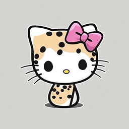 A cute Hello Kitty character with a cheetah print bow on her right ear