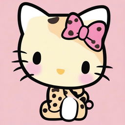 A cute Hello Kitty character with a cheetah print bow on her right ear