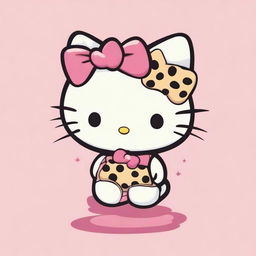 A cute Hello Kitty character with a cheetah print bow on her right ear