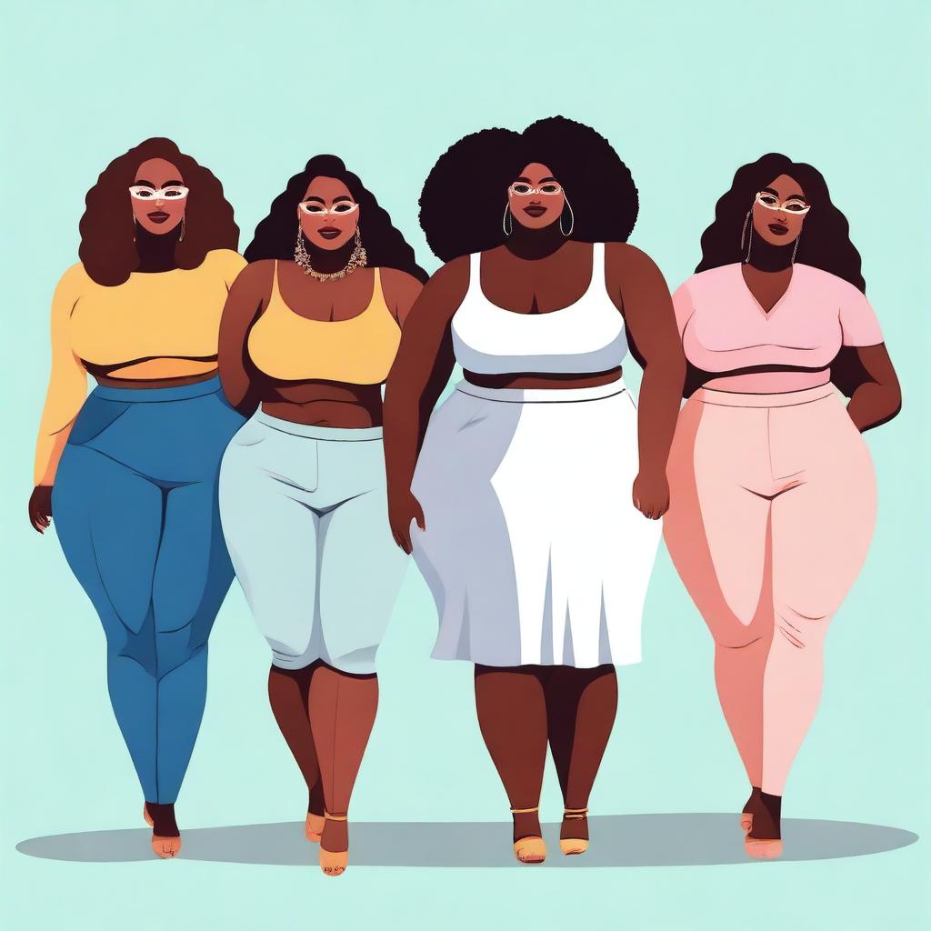 A group of curvy and confident women, showcasing body positivity and self-love