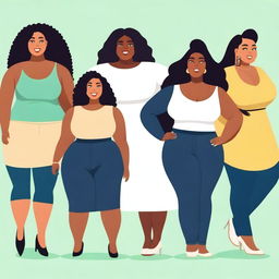 A group of curvy and confident women, showcasing body positivity and self-love