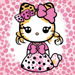 A cute Hello Kitty character featuring cheetah print elements