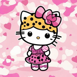 A cute Hello Kitty character featuring cheetah print elements