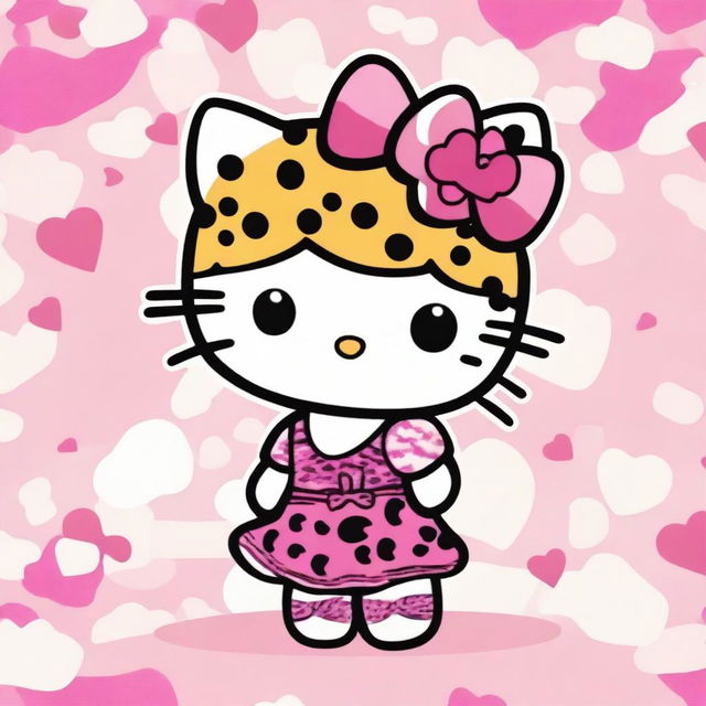 A cute Hello Kitty character featuring cheetah print elements