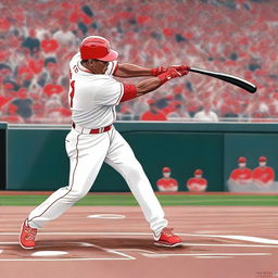 A detailed illustration of Juan Soto, the professional baseball player, swinging a bat during a pitch