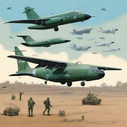 Create a cover for a manual detailing the logistics of a military maneuver by the Brazilian Air Force at Campo Grande Air Base