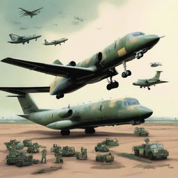 Create a cover for a manual detailing the logistics of a military maneuver by the Brazilian Air Force at Campo Grande Air Base