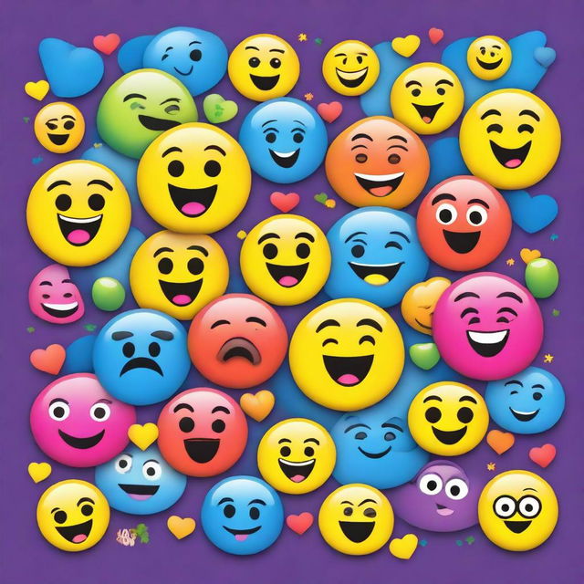 Create a vibrant and colorful poster featuring a variety of emojis and the text 'Wonderful on Wednesday'