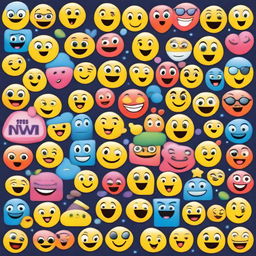 Create a vibrant and colorful poster featuring a variety of emojis and the text 'Wonderful on Wednesday'