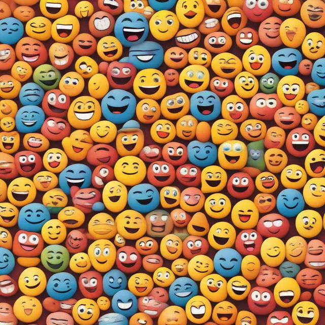 A vibrant and colorful poster featuring a variety of different emojis