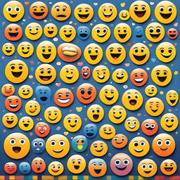 A vibrant and colorful poster featuring a variety of different emojis