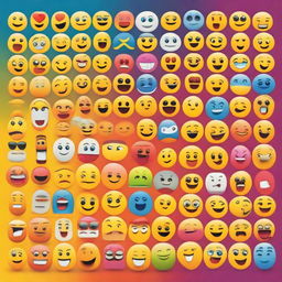 A vibrant and colorful poster featuring a variety of different emojis