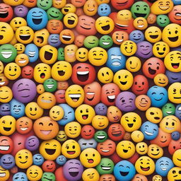 A vibrant and colorful poster featuring a variety of different emojis