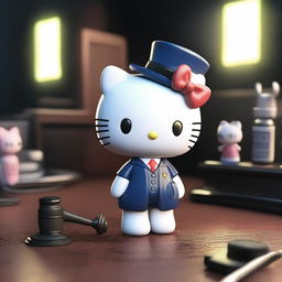 A 3D rendering of Hello Kitty in a true crime setting