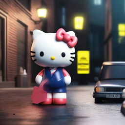 A 3D rendering of Hello Kitty in a true crime setting