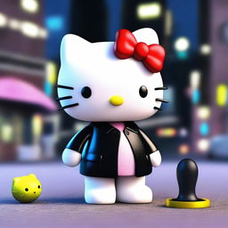 A 3D rendering of Hello Kitty in a true crime setting