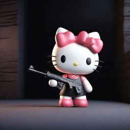 A 3D rendering of Hello Kitty in a dark and intense setting