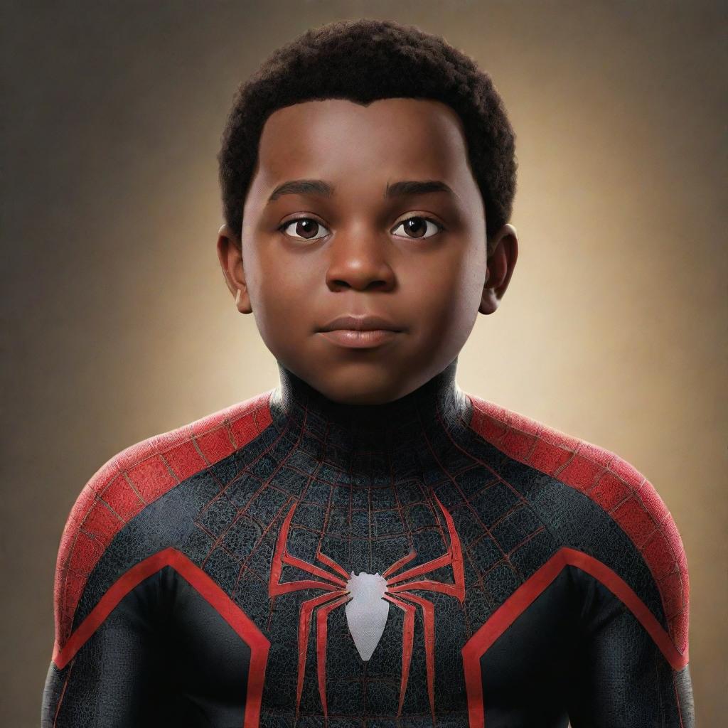 A thoughtful and inspiring representation of Miles Morales, the Spider-Man from the Multiverse, depicted with Down Syndrome, showcasing the same strength, courage, and resilience that defines his character.