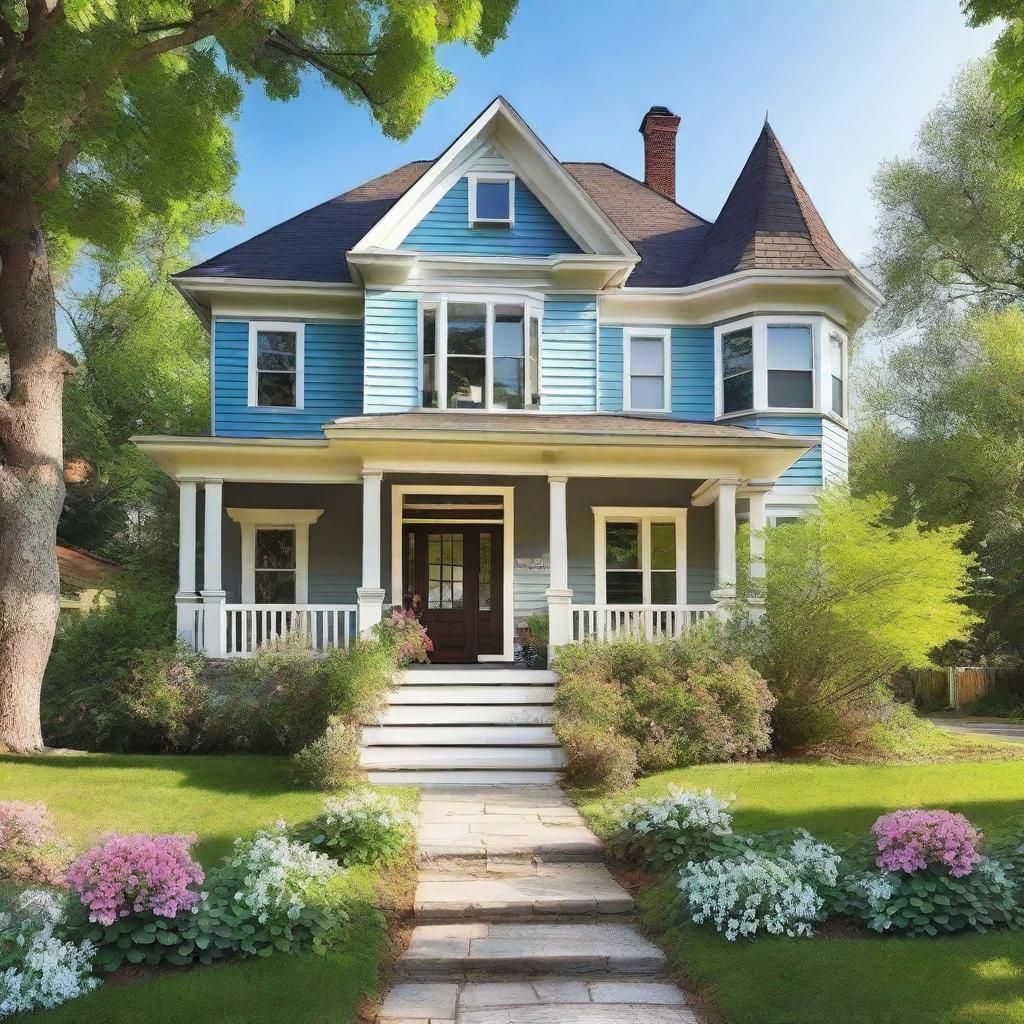 Create a book cover featuring a charming three-story house