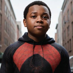 A thoughtful and inspiring representation of Miles Morales, the Spider-Man from the Multiverse, depicted with Down Syndrome, showcasing the same strength, courage, and resilience that defines his character.