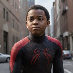 A thoughtful and inspiring representation of Miles Morales, the Spider-Man from the Multiverse, depicted with Down Syndrome, showcasing the same strength, courage, and resilience that defines his character.