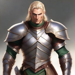 A male Eladrin with a perfect human face, short blonde hair, and a piercing in his ear