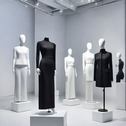 A modern art showroom displaying the latest in contemporary clothing designs