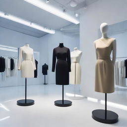 A modern art showroom displaying the latest in contemporary clothing designs