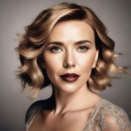 A high-quality portrait of Scarlett Johansson, capturing her elegance and beauty with a neutral background