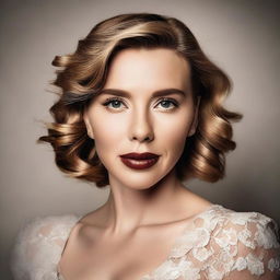 A high-quality portrait of Scarlett Johansson, capturing her elegance and beauty with a neutral background