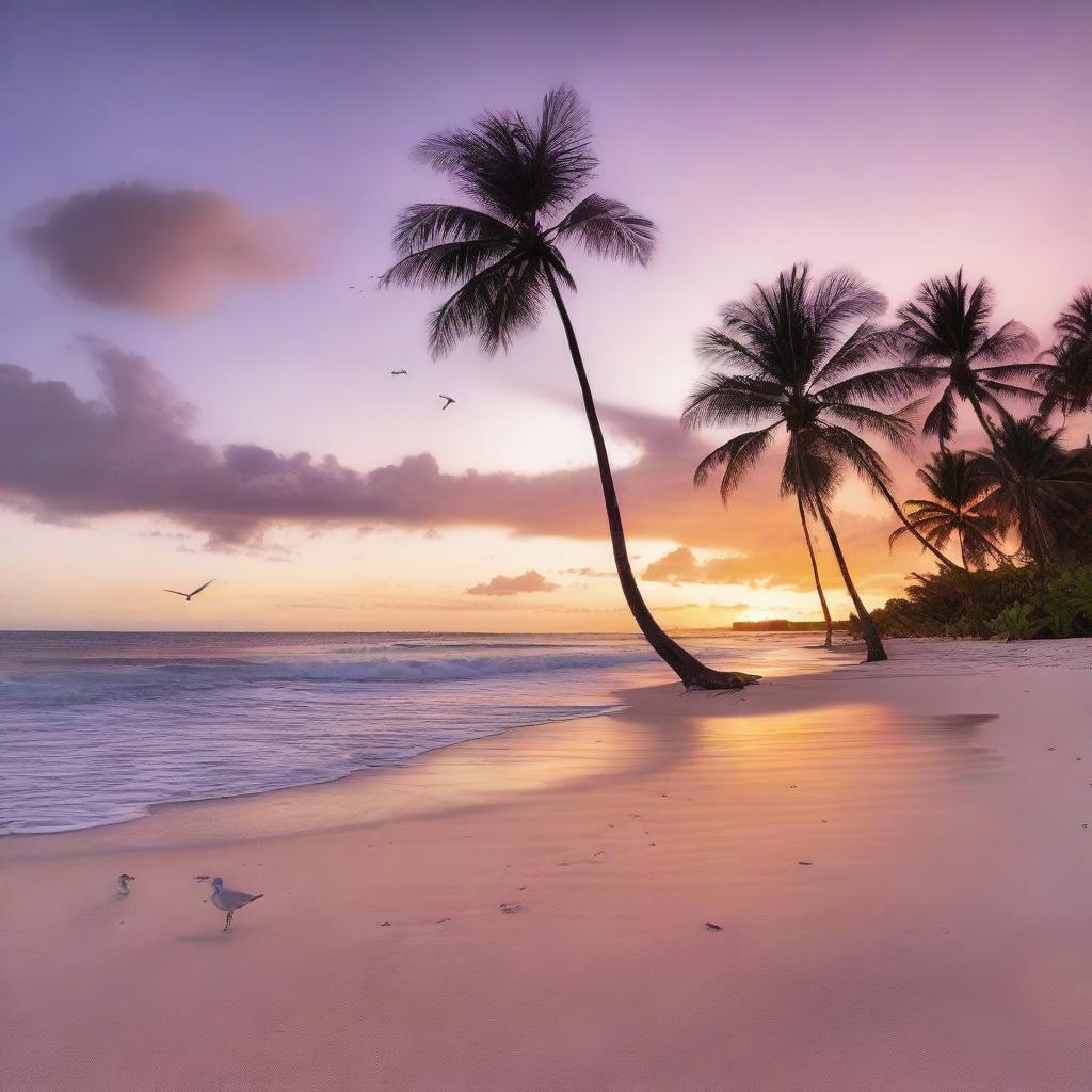 A high-definition image of a peaceful beach at sunset