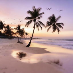 A high-definition image of a peaceful beach at sunset