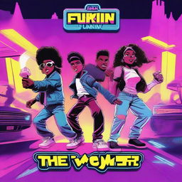 A vibrant and dynamic movie poster for 'Friday Night Funkin: The Movie', featuring the main characters in action poses with a neon-lit urban background